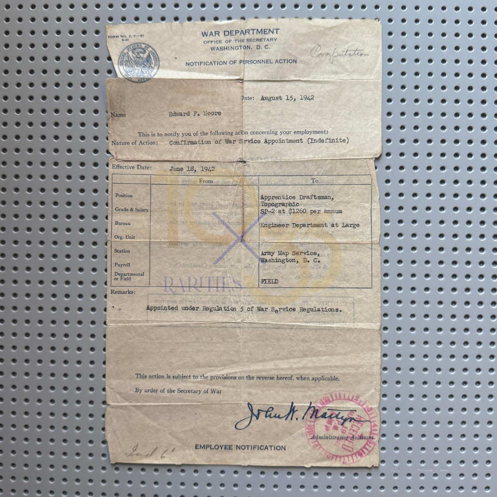 WWII War Confirmation Paperwork (E.F. Moore) - 1942