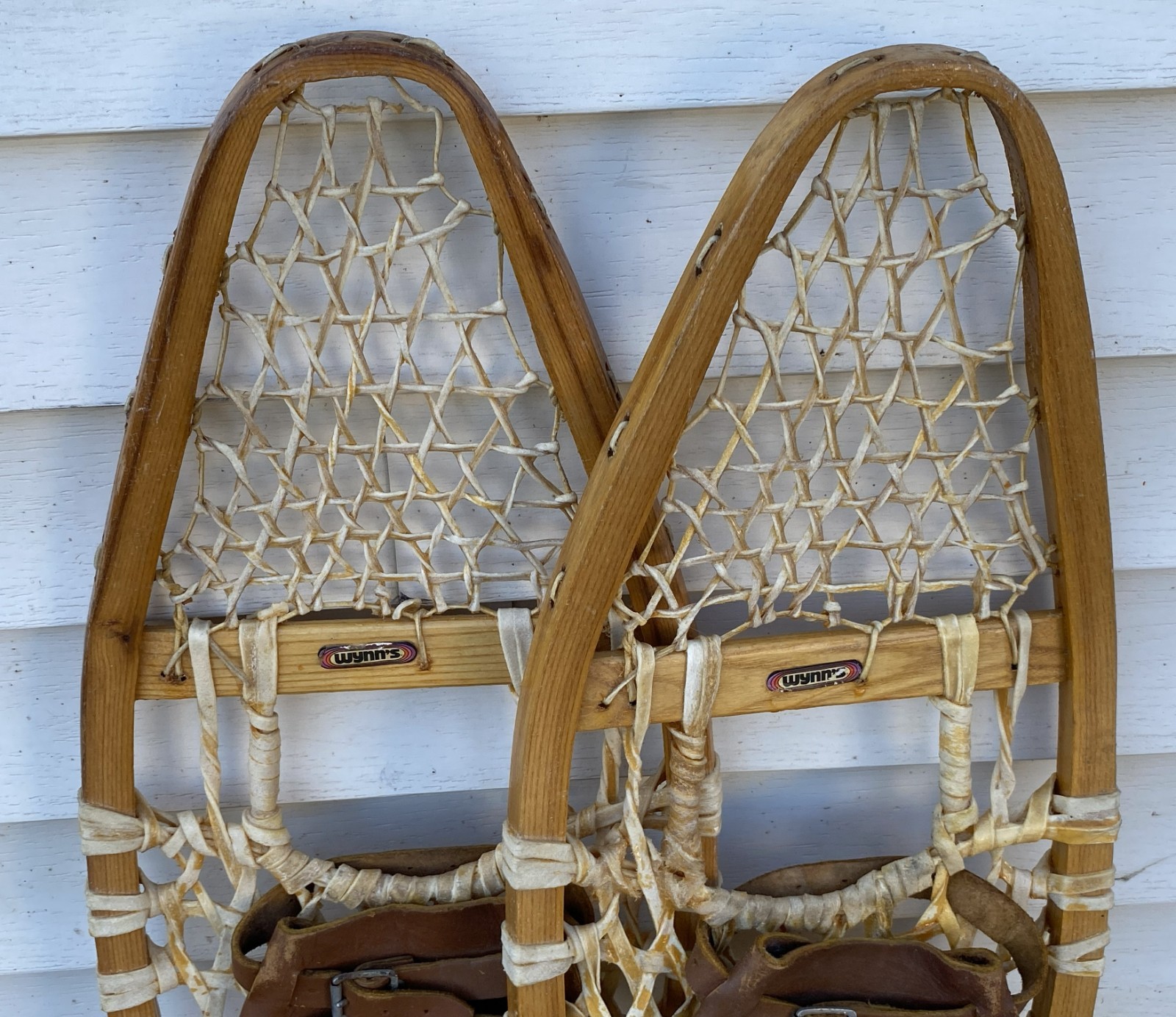 LOVELY Vintage SNOWSHOES 36 x 10 Snow Shoes LABELS w/ LEATHER BINDINGS