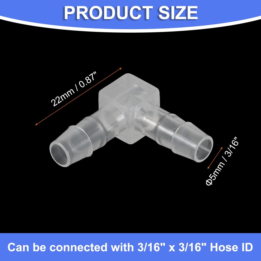 8Pcs 3/16" Hose Barb Fitting l Shaped 2 Way Plastic Equal Barbed Fitting