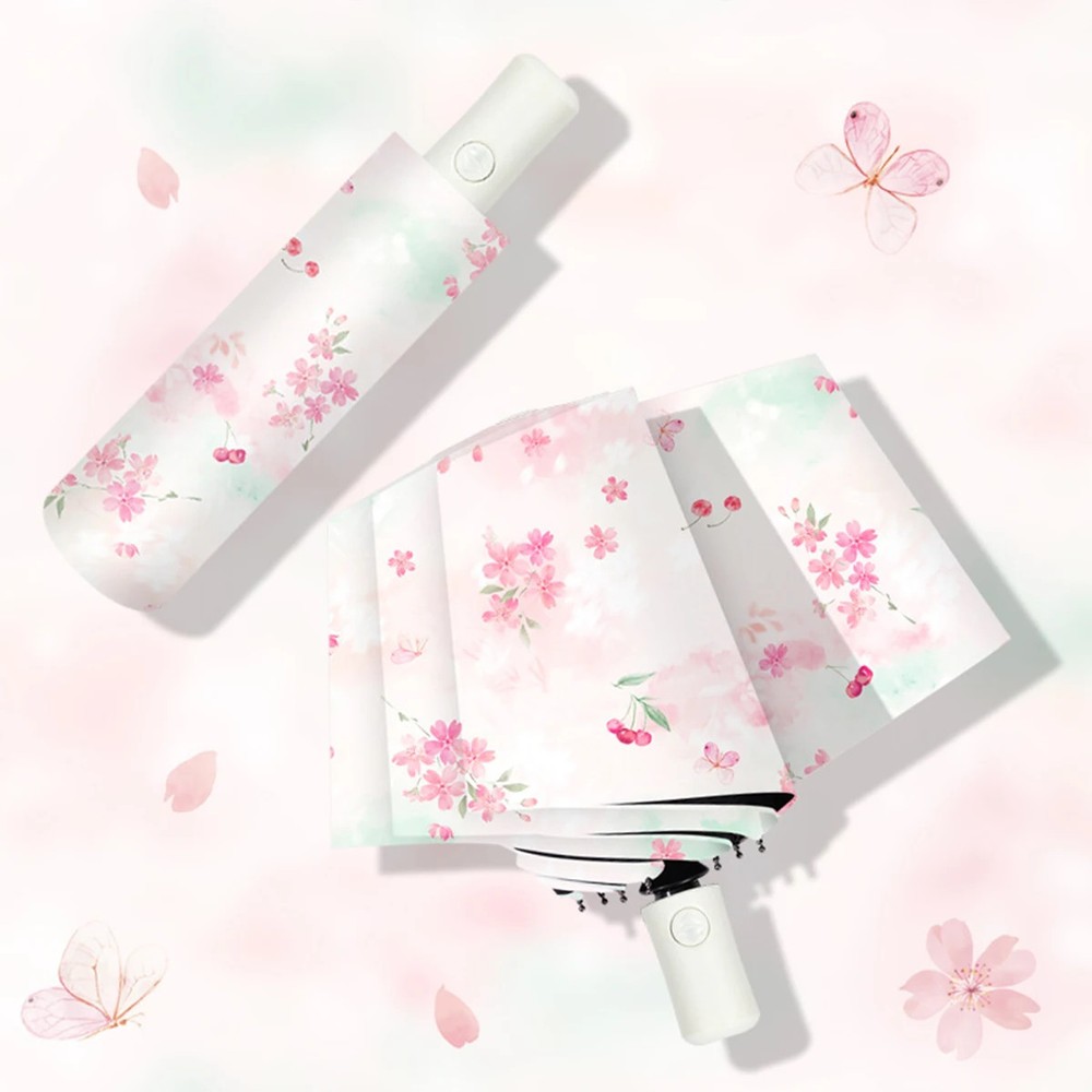 Falling Cherry Blossoms Colorful Printed Pattern Umbrella Fully Automatic Umbrel
