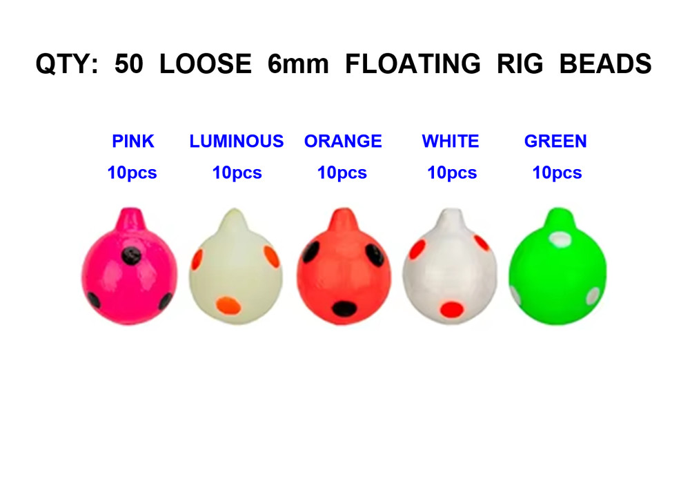 BULK 50 MIXED DEXTER: FLOATING RIG BEADS ROUND INLINE POP UP ATTRACTOR RIG BEADS