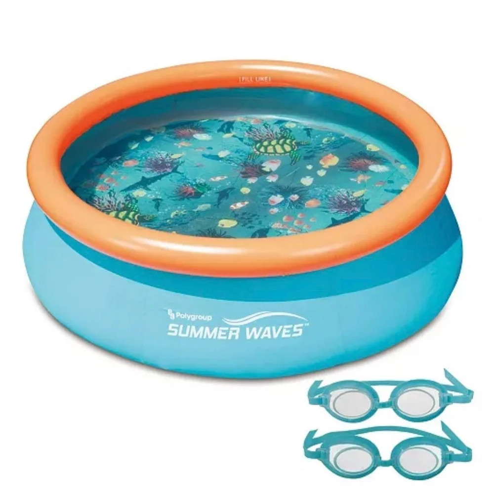 Summer Waves 7 Ft Quick Set Inflatable 3D Action Pool with 3D Goggles Rare
