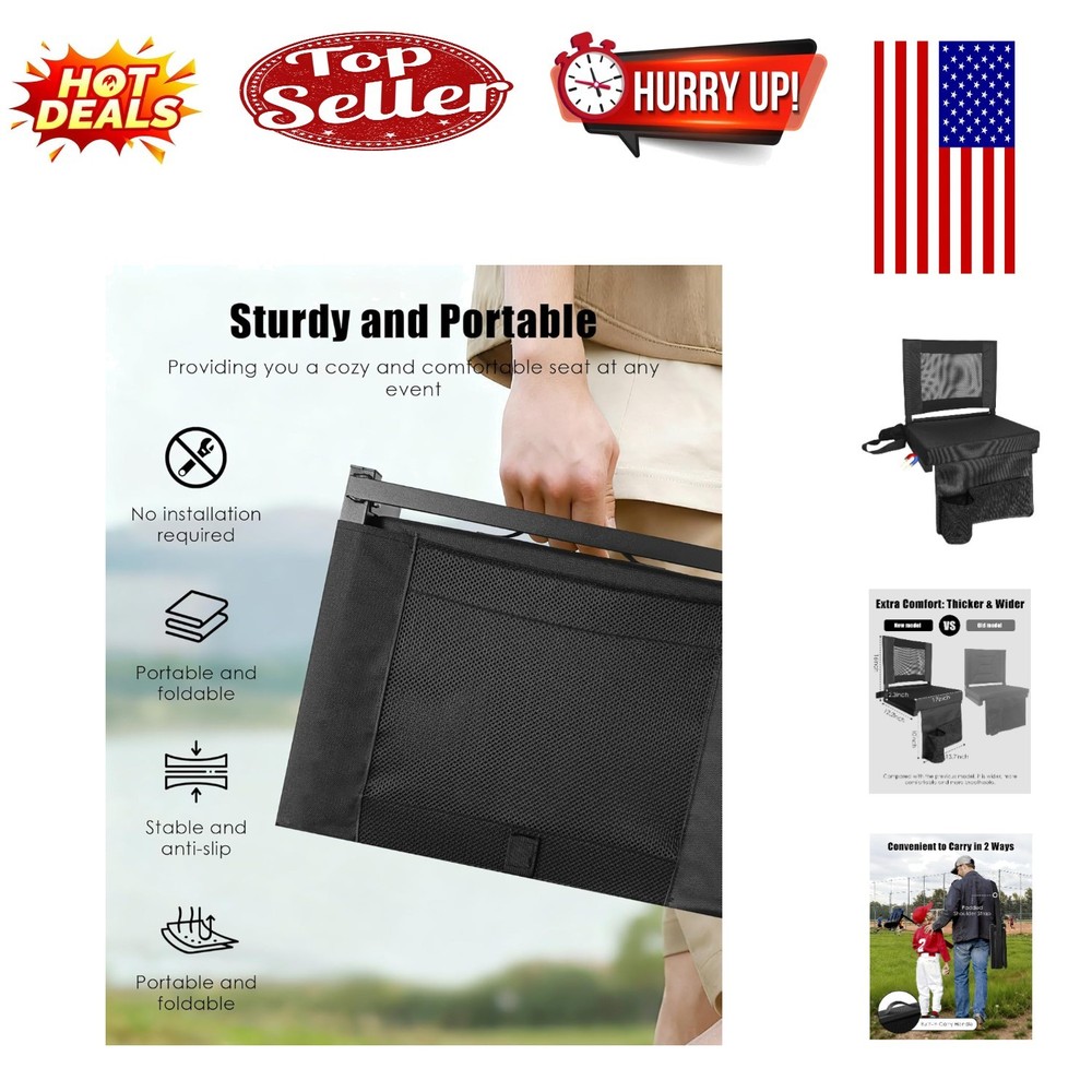 Foldable Bleacher Seat with Back Support & Magnetic Grip