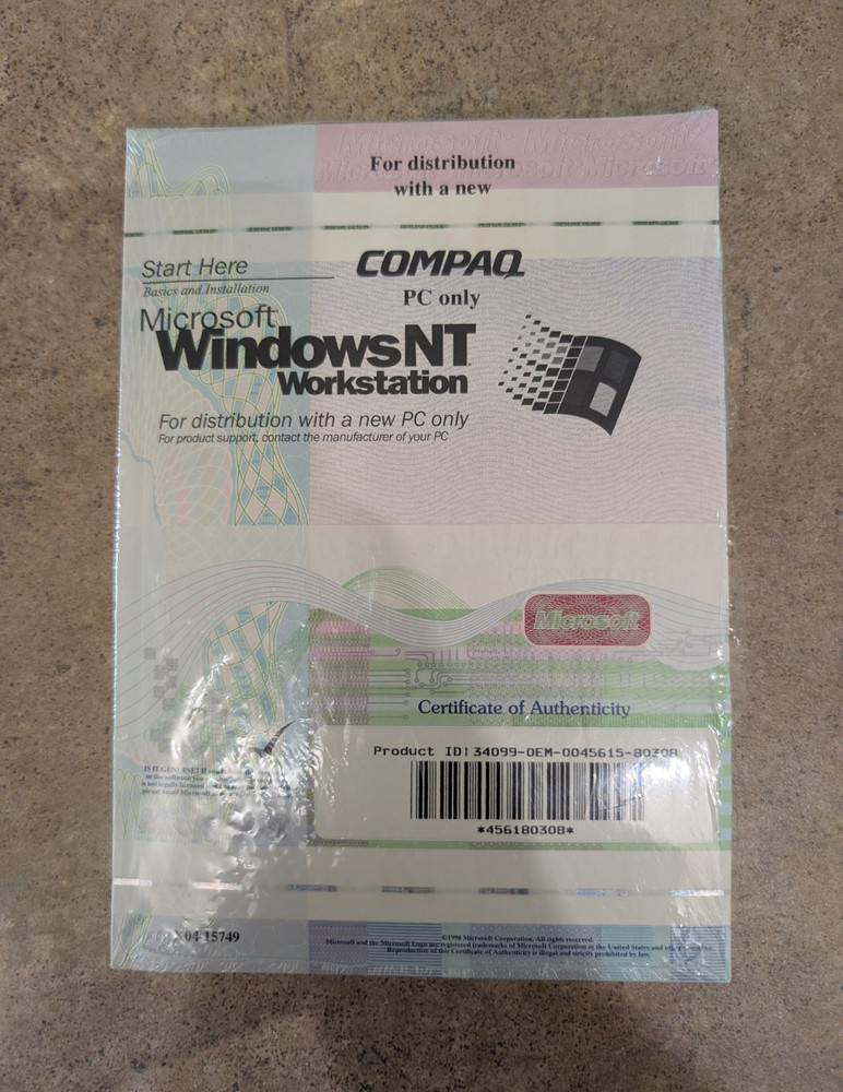 Sealed Microsoft Windows NT Workstation 4.0 OEM Compaq NOS Vintage Software PC