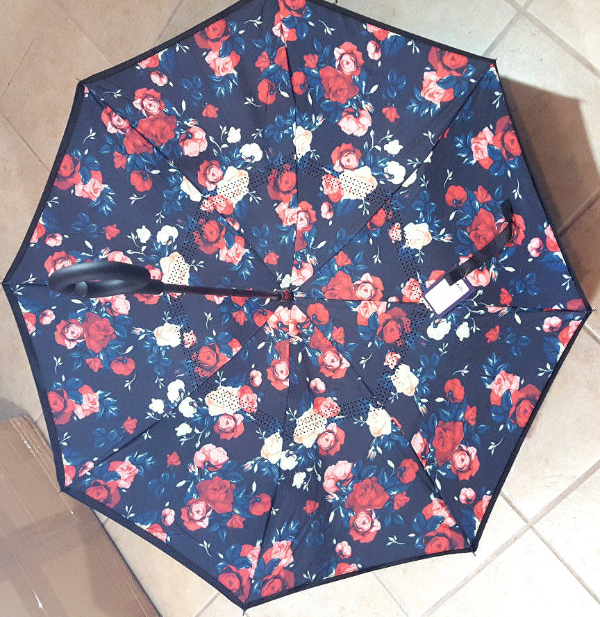 Inverted Upside Down Umbrella Rain C Handle Reverse Opening 2 Layer Inside Out
