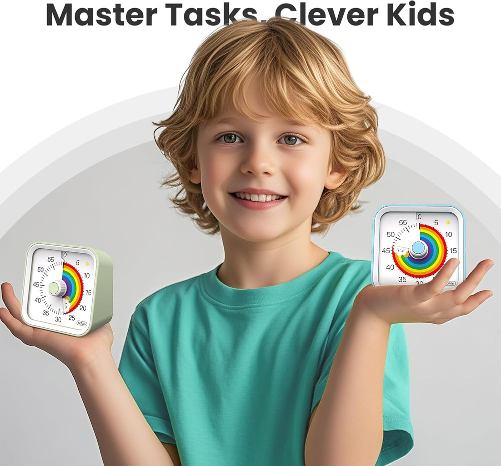 Visual Timer for Kids with Pause Function, Cute Silent Timer with Rainbow for Cl