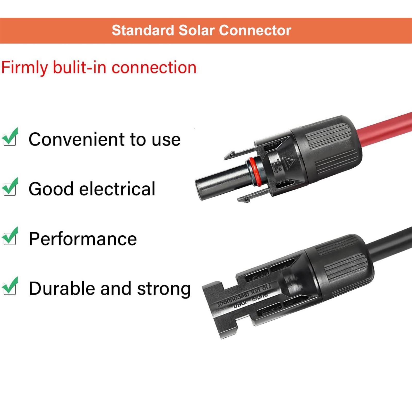 50ft Black+Red 10AWG Solar Panel Extension Cable Flexible PV Wire w/ Connectors