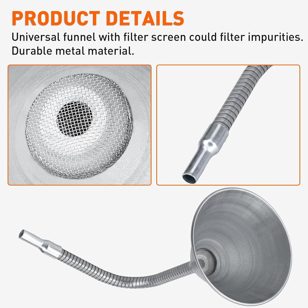 Steel Bendable Universal Spout Funnel with Filter and Flexible Pipe - Galvanized