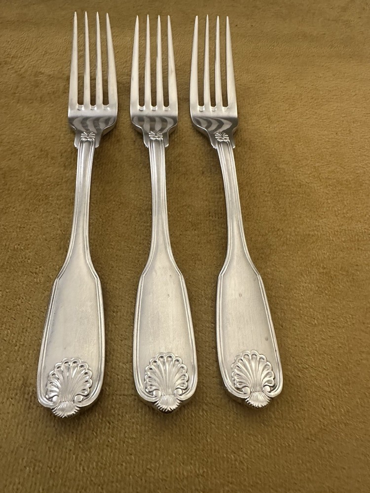 —(3) — Mikasa Sheldon Satin Dinner Forks () -  SHELL PATTERN
