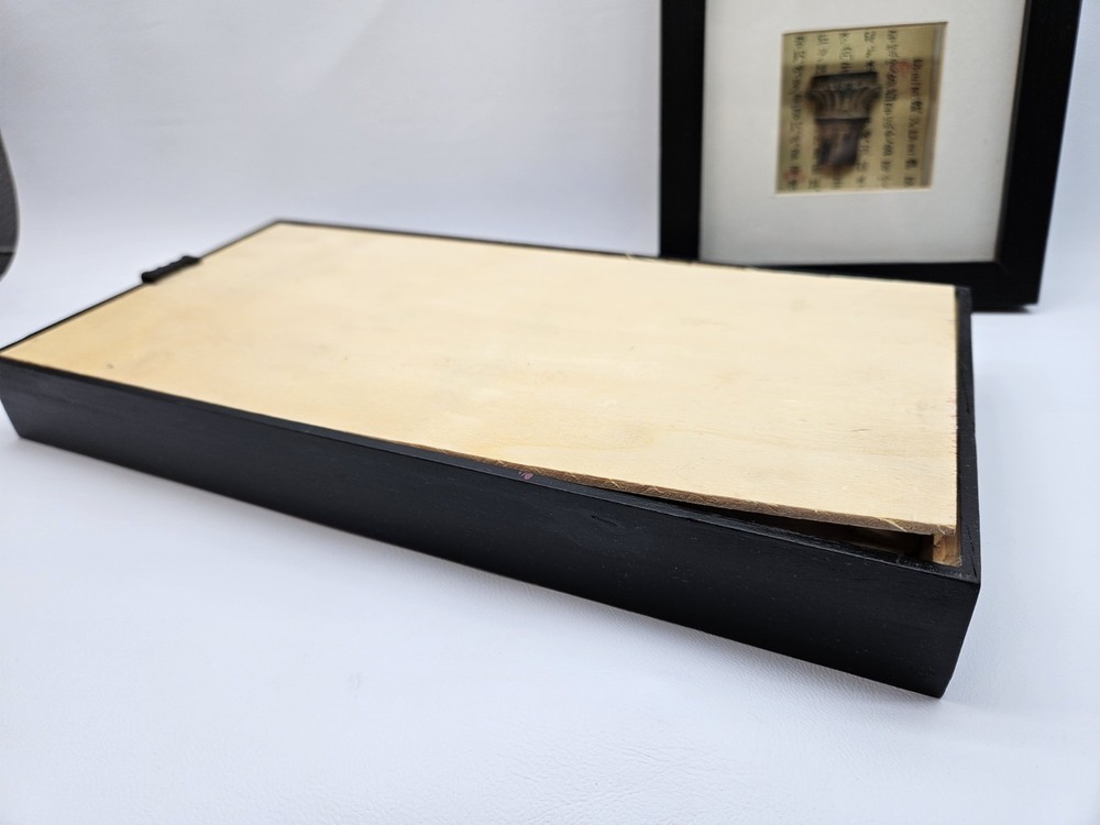 Set 2 Vintage Chinese Objects in Shadow Box Wall Decor - Calligraphy Beautiful!