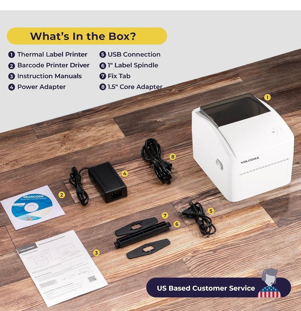 Volcora Thermal Label Printer with Ethernet + USB Connectivity
