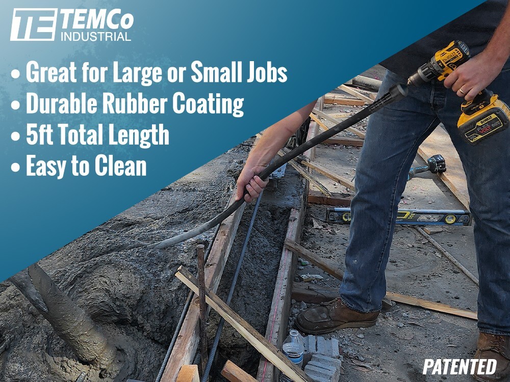 TEMCo Cordless Concrete Vibrating Tool, Drill-powered Concrete Vibrator