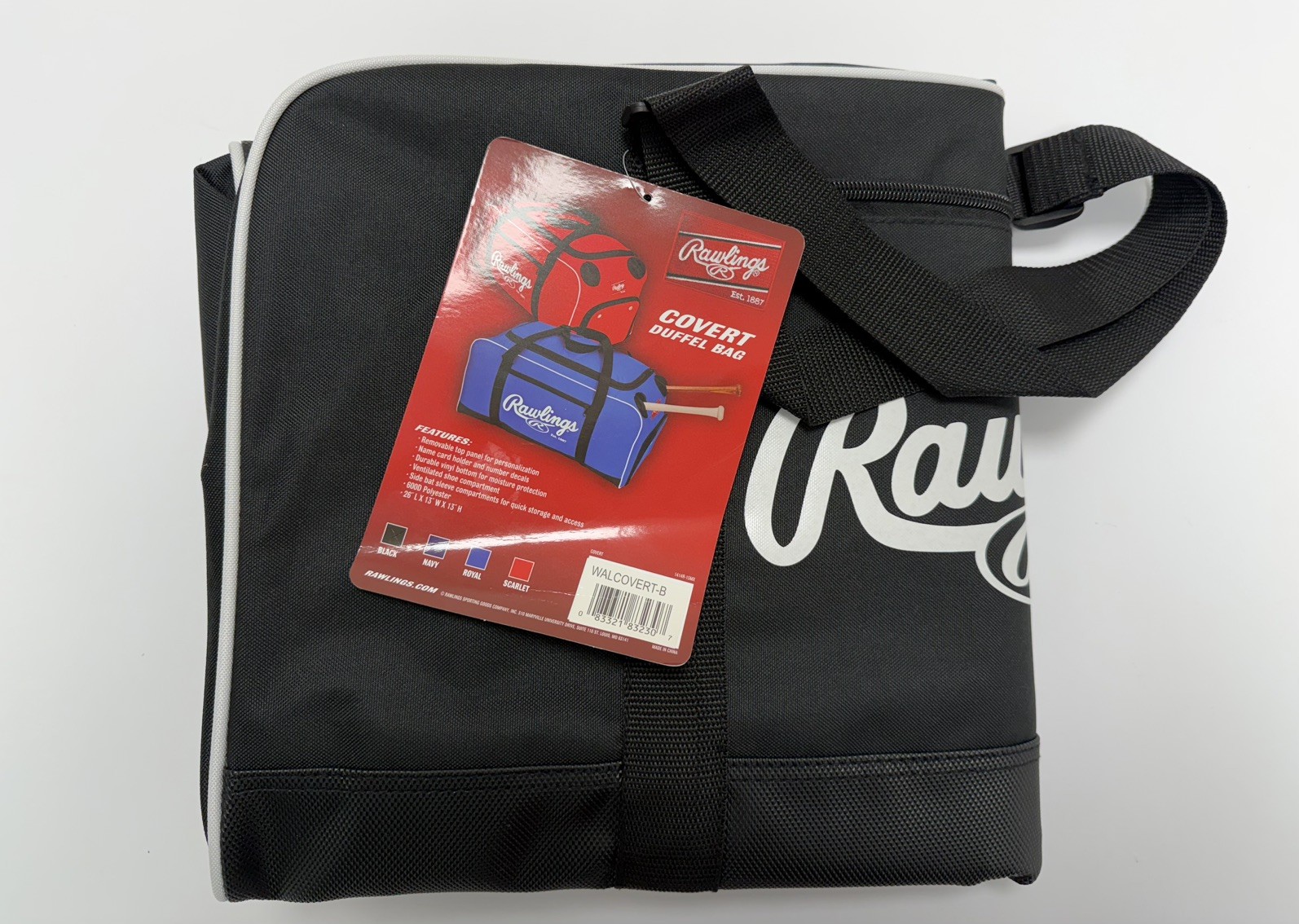 Rawlings Covert Duffel Bag Equipment Baseball Softball Black