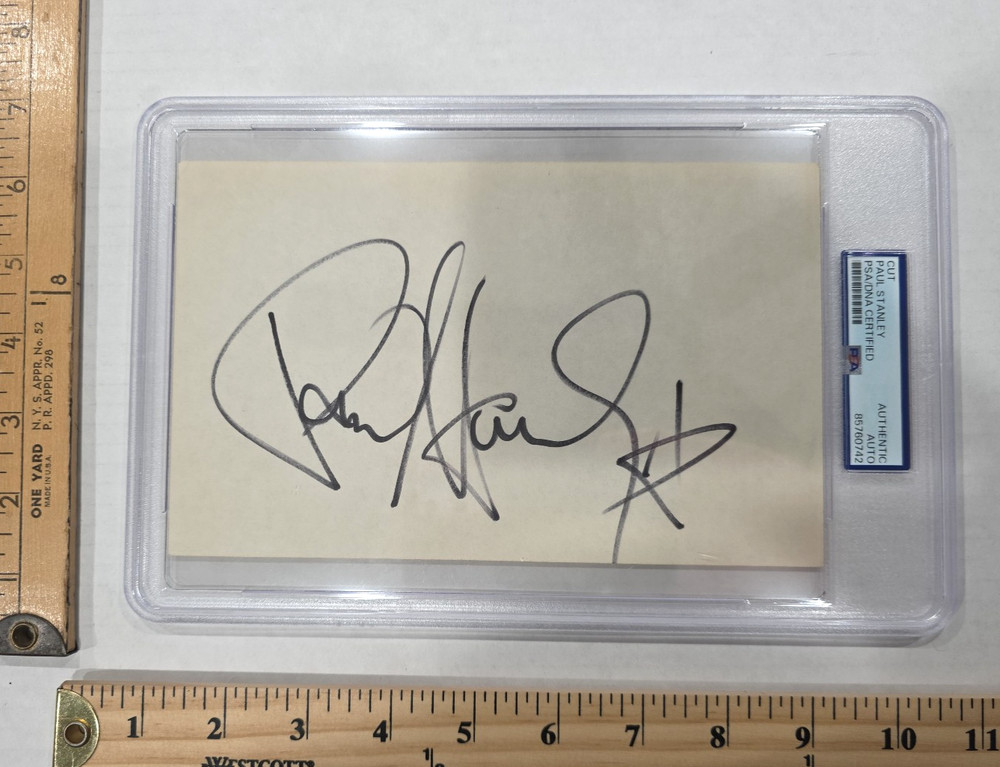 Paul Stanley KISS Signed Autographed Approx 5x8 Cut PSA DNA Encapsulated #2