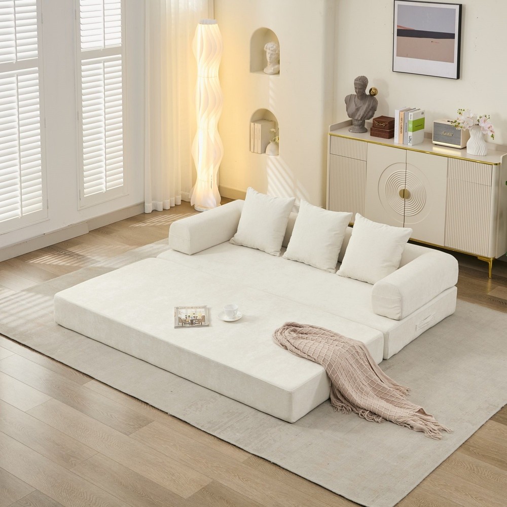 Convertible Sleeper Sofa Bed Floor Couch Sofa Chairs Folding Sofa Bed w/ Pillows