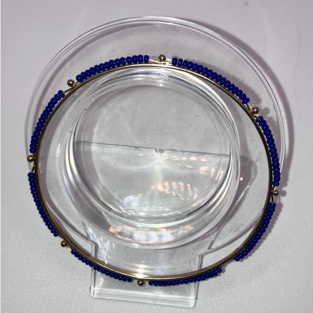 Tiny Faux Blue Lapis Beaded Slide Gold-Tone 2 5/8" Bangle!