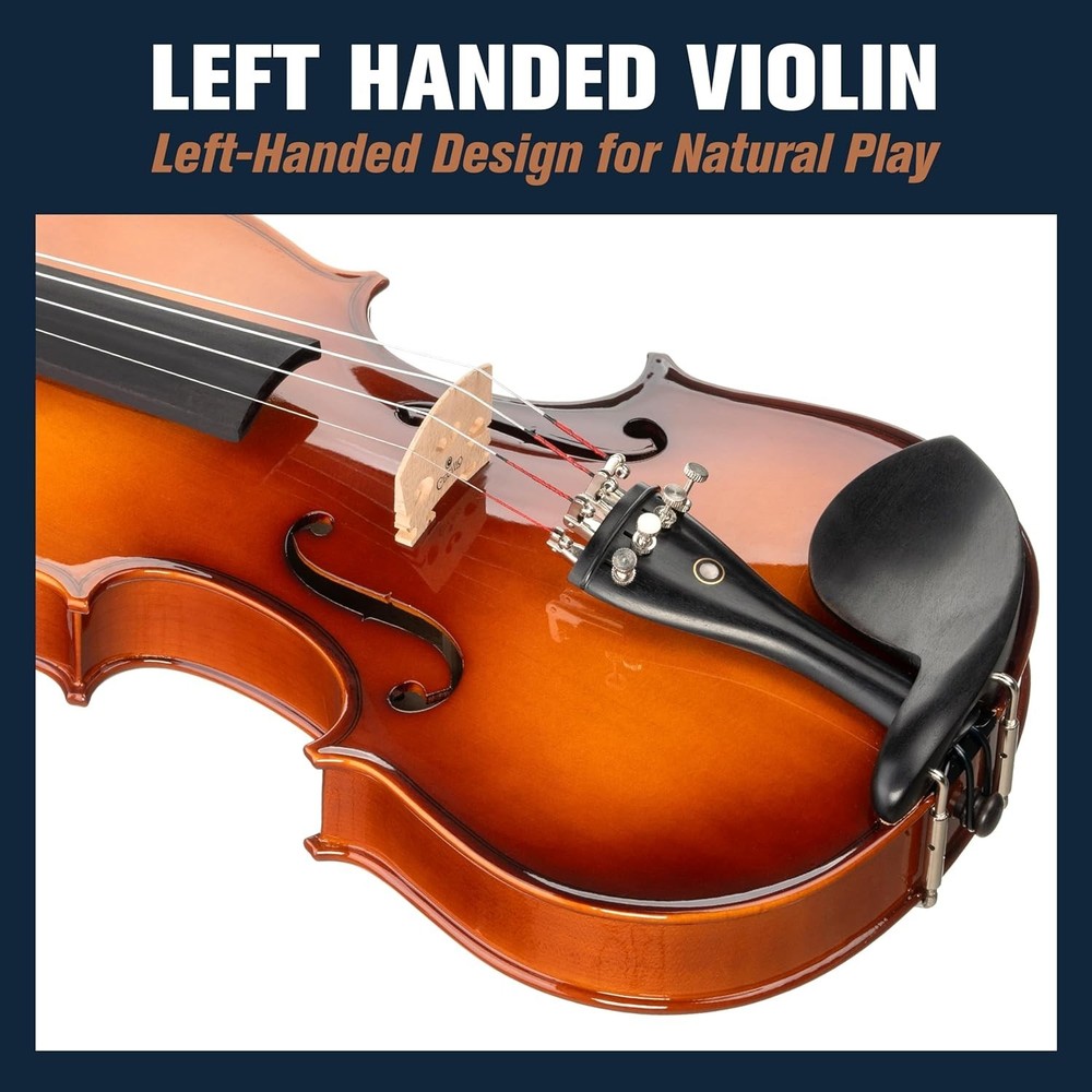 4/4 Full-Size Left-Handed Violin, Solid Spruce Top & Maple Body Professional ...