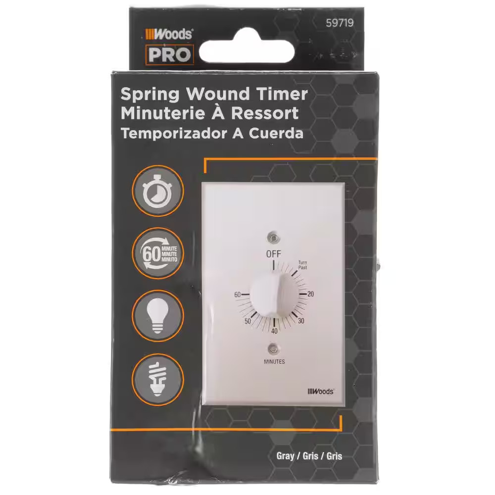20-Amp 60-Minute In-Wall Spring Wound Countdown Timer Switch, Gray