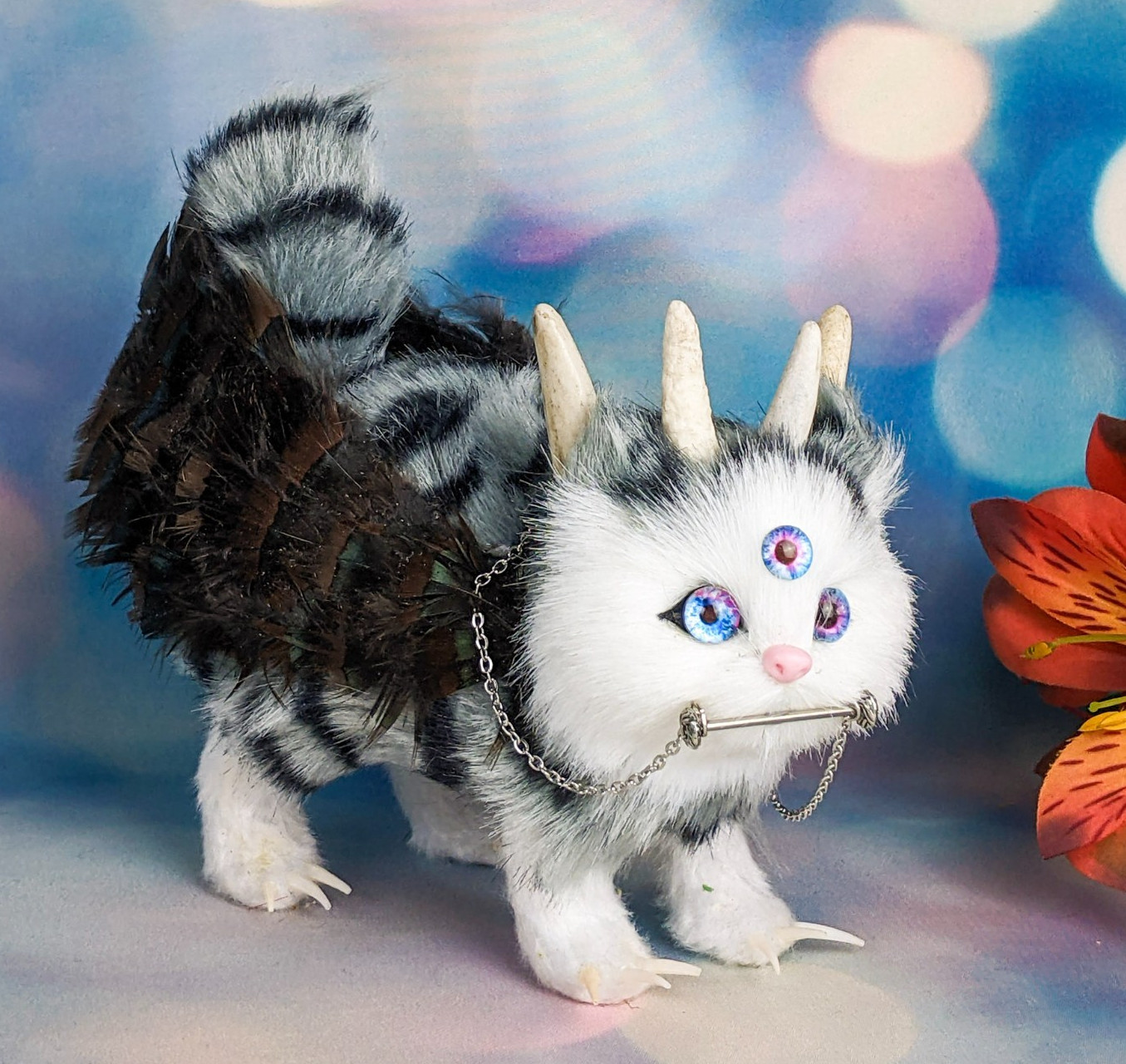 Faux Monster Cat Cryptid display Purogriff cousin to Hippogriff oddities gift