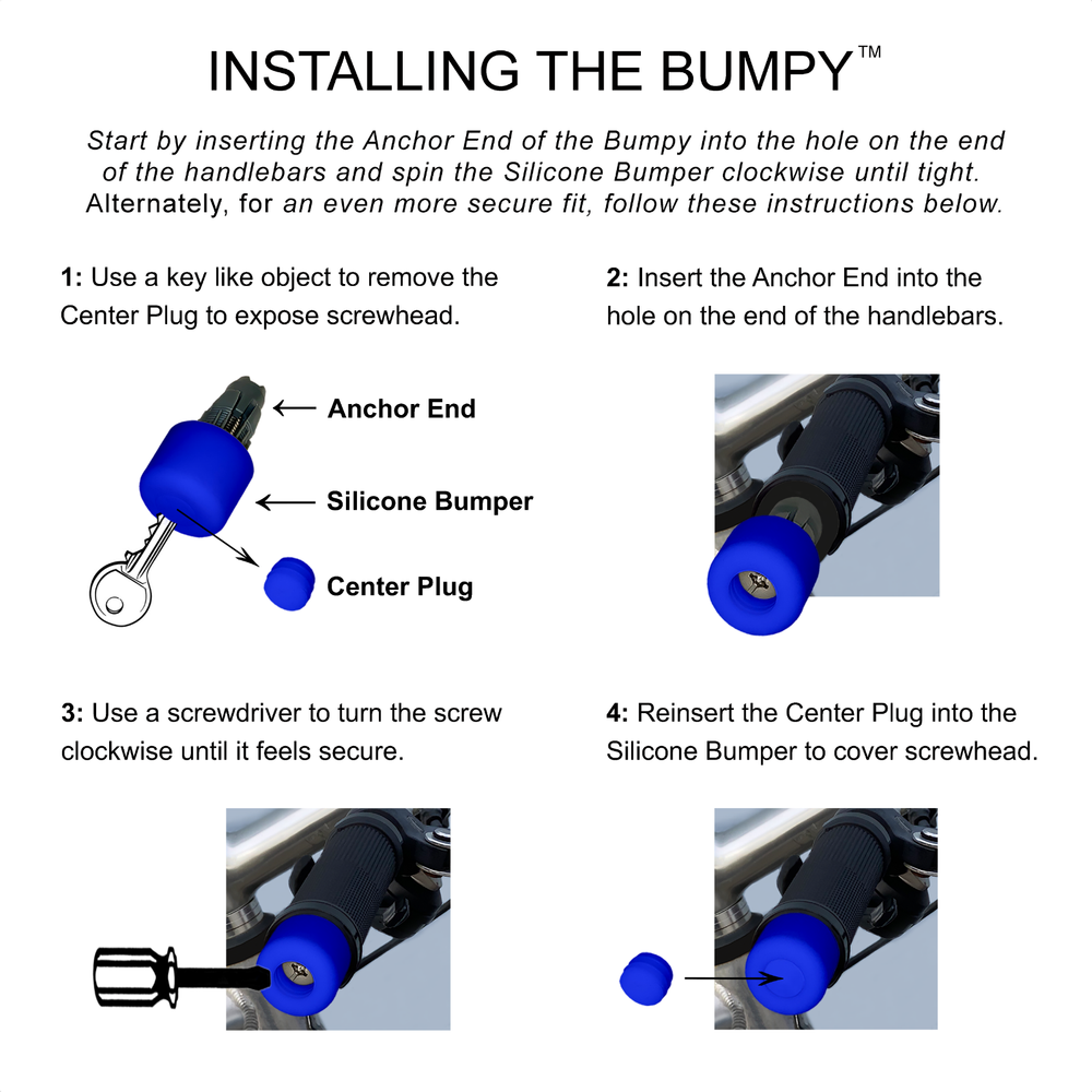 BUMPY END PLUG Bike Handlebar Soft Safe Secure Best Fit Grip Cap Blue Pair
