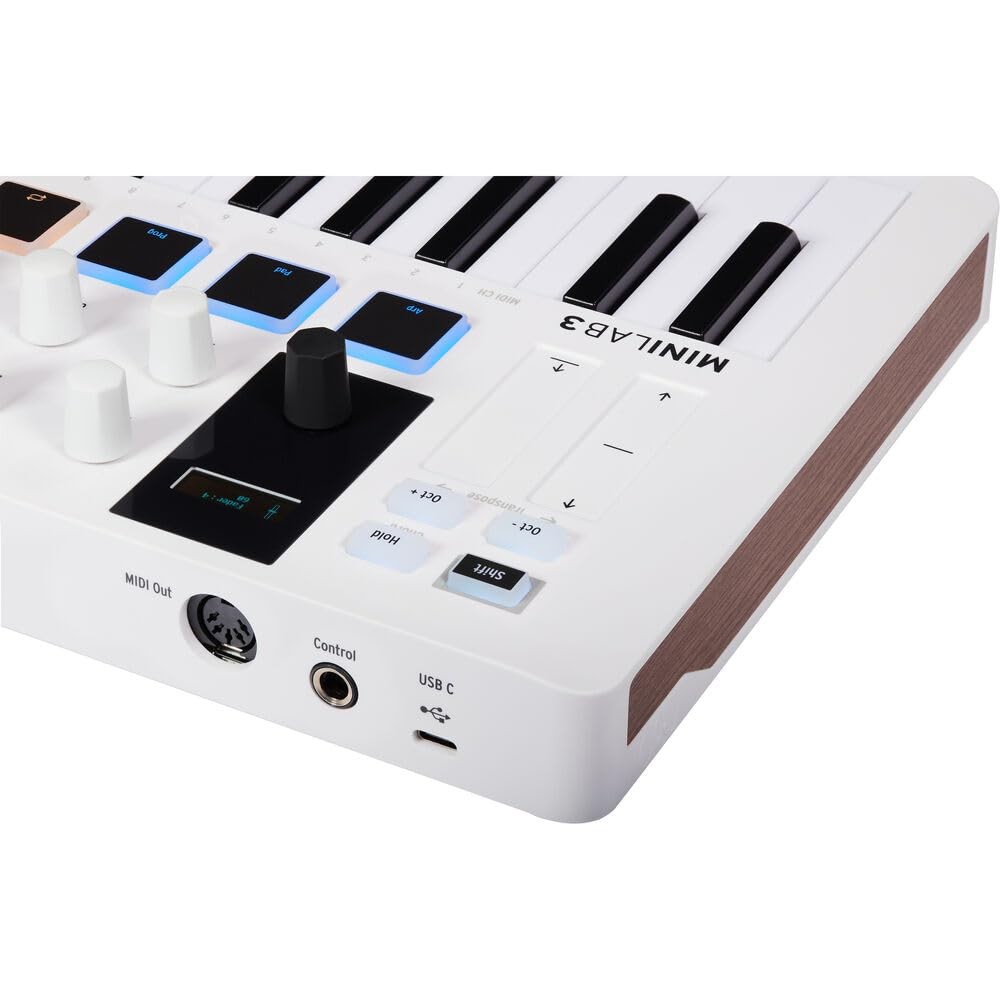 MiniLab 3 Compact MIDI Keyboard and Pad Controller | White Bundle with 6ft MIDI