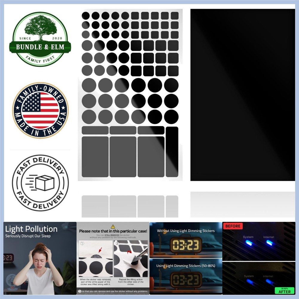 LED Light Dimming Stickers - 2 Sheets for 50% Brightness Control (Black & White)