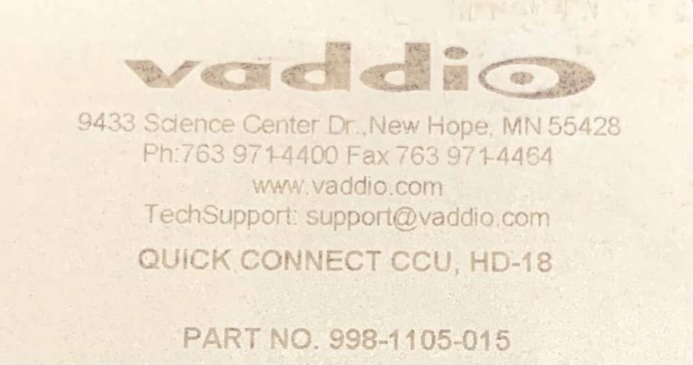 Vaddio Quick-Connect CCU, HD-18 Camera Image Control System 988-1105-015