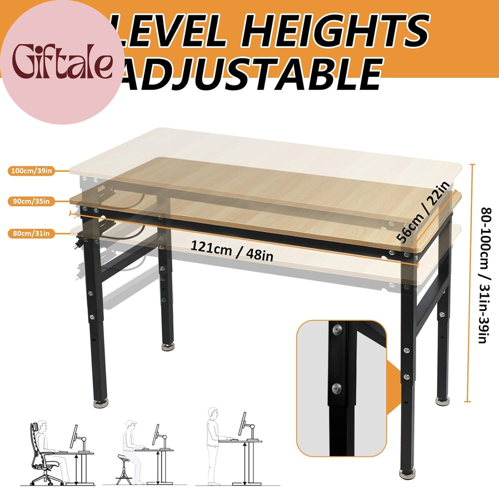 48'' Adjustable Workbench with Power Outlet, Work Table for Garage,2000 Lbs Capa