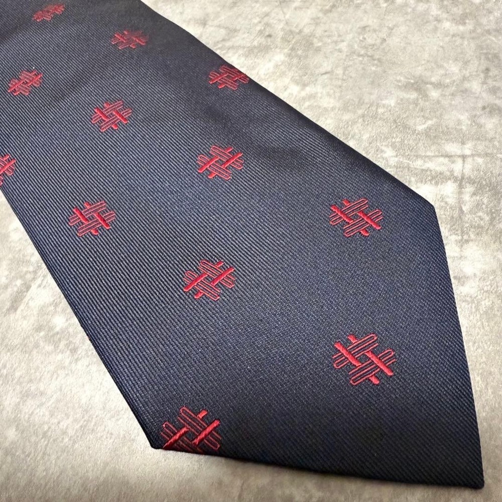 HERMES Tie Navy Fason H Pattern Silk