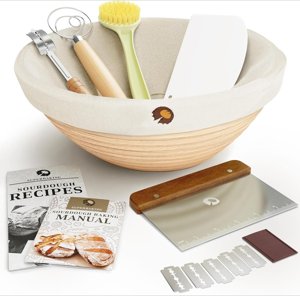 Bread Proofing Basket, Yeast Bread Baking Supplies, 9-Inch Round Beginner Set