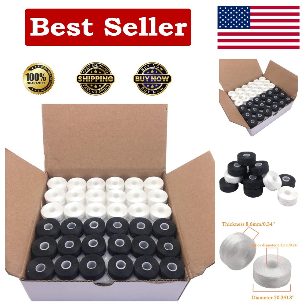 Prewound Bobbin Thread, Sideless, 144pcs Type L Size (SA155) (72White + 72Bla...