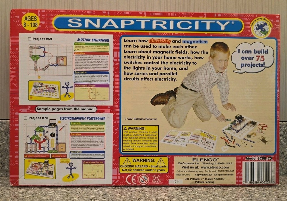 Snap Circuits Snaptricity Electronic Experiment Kit SCBE-75 2011 Elenco Complete