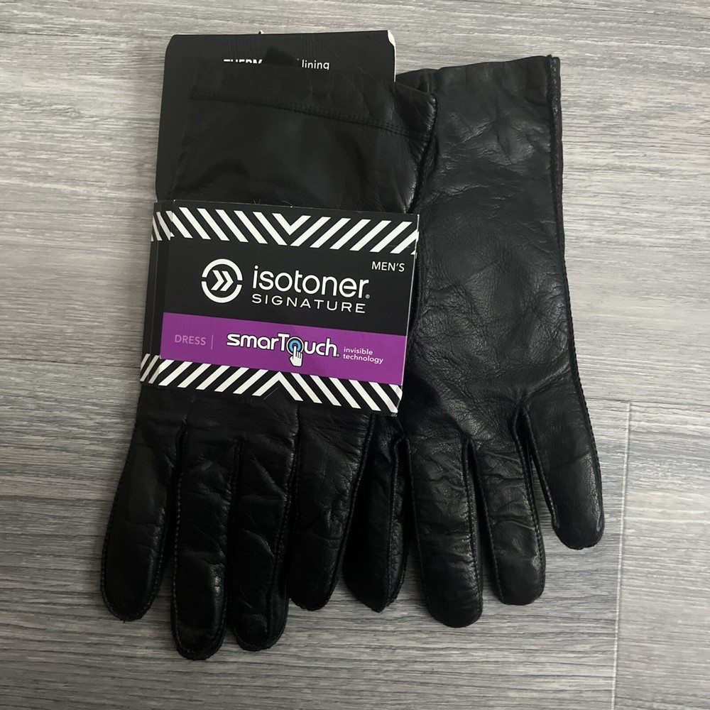Idotoner Men Gloves Black Size M Genuine Leather Outer Polyester Inside
