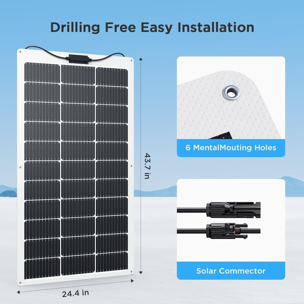 200W Solar Panel, 11BB 2PCS Flexible Solar Panel 100 Watt 23% High-Efficiency...