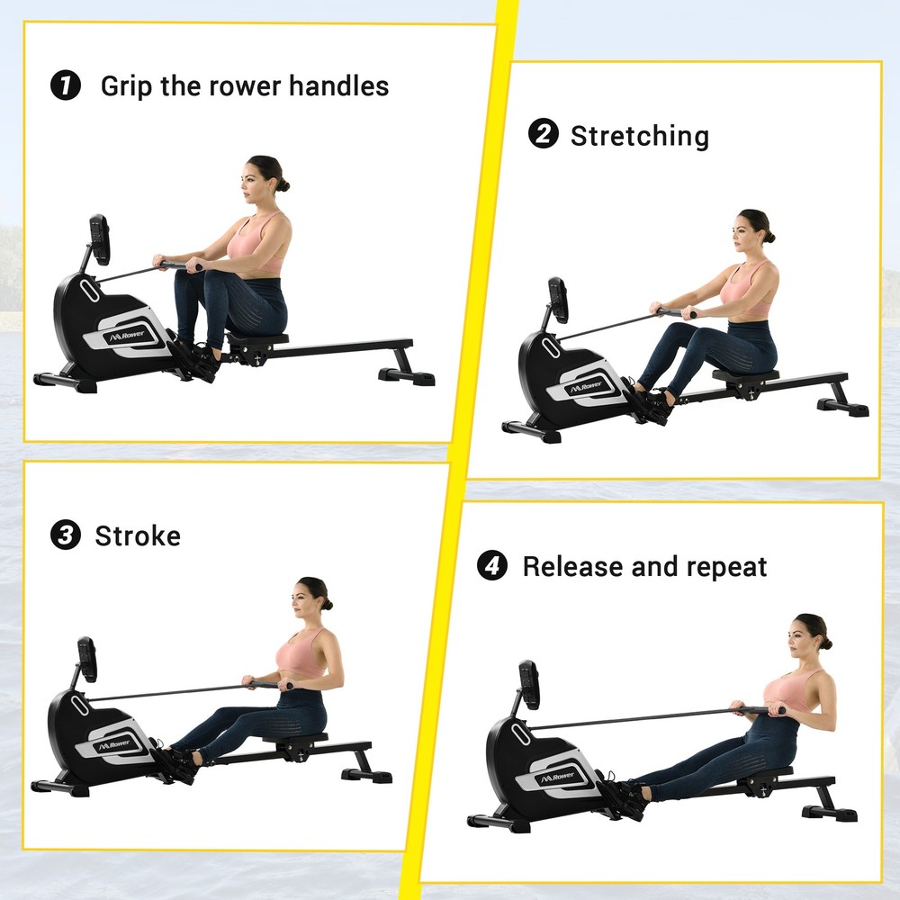 Folding Magnetic Rowing Machine w/ 14 Level Resistance Adjustable Tablet Holder