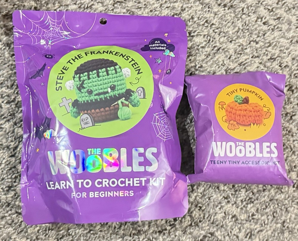 Woobles Steve The Frankenstein Beginner Crochet Kit Hook & Pumpkin Accessory