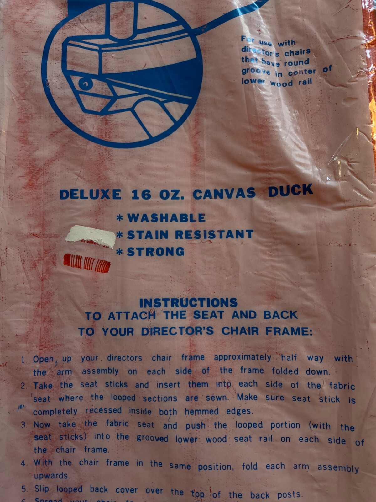 Vtg Director's Chair Replacement Seat & Back Cover Orange Canvas duck