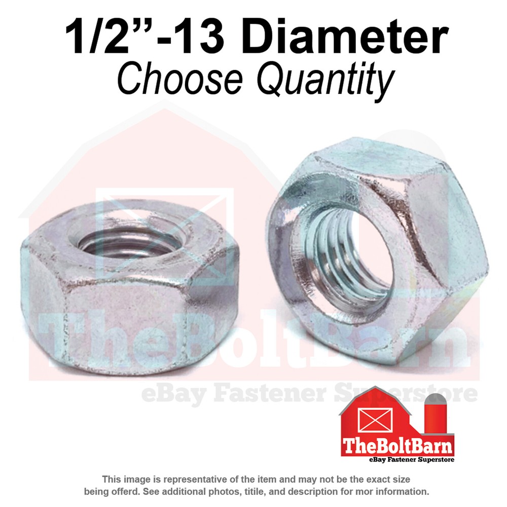 1/2"-13 Grade 2 Heavy Hex Nuts Zinc Clear Coarse Thread (Pick Quantity)