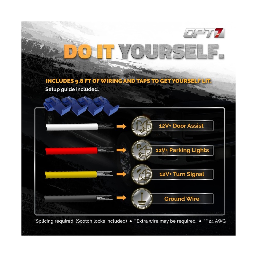 OPT7 Sidekick 86" Running Board Lights 2PCS LED Strips w/Sequential Amber Tur...