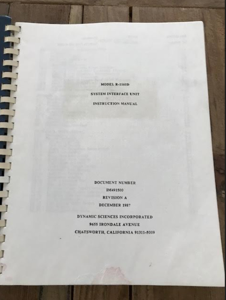 Dynamic Sciences - Model R-1160D System Interface Unit Instruction Manual