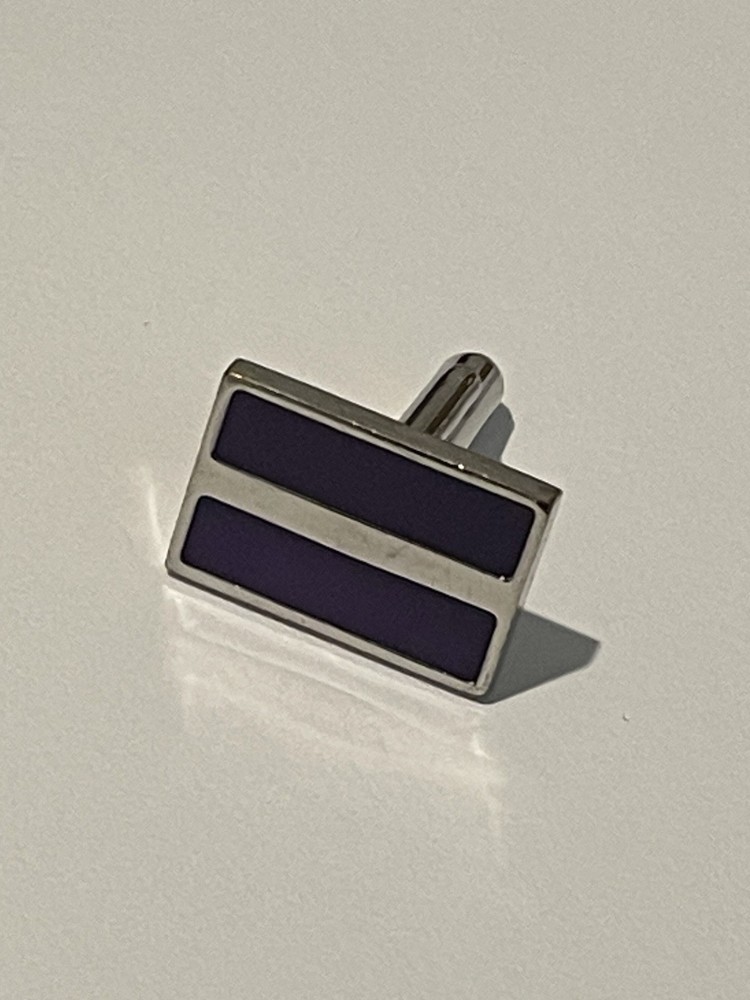 Men’s Cufflinks Silver-tone Purple Lined Front, Rectangular Bullet Back