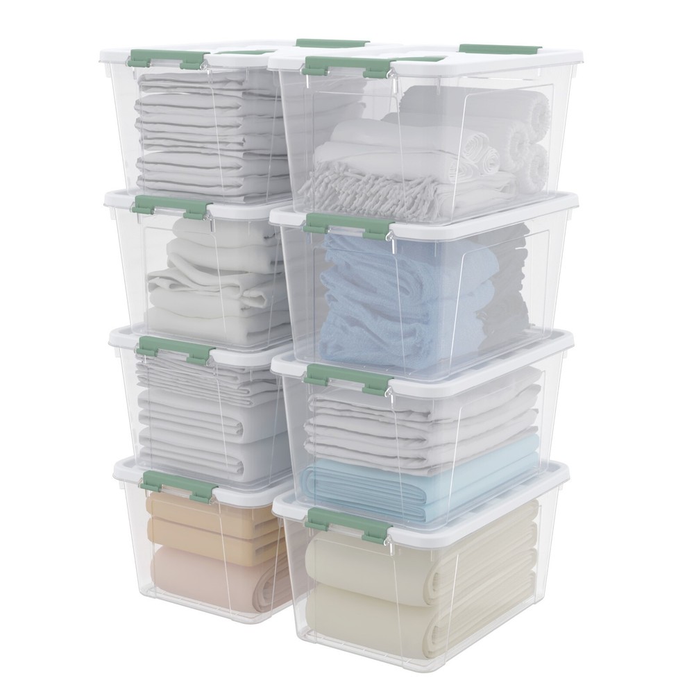 Kekow 14 Quart Latching Storage Box, Stackable Storage Bin with Lid, 8 Pack