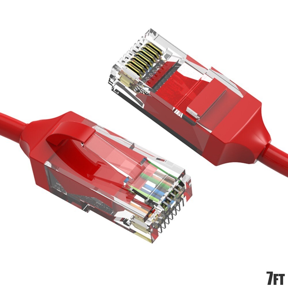 7FT CAT6 RJ45 Slim Ethernet LAN Network Patch Cable UTP Copper Wire 28AWG Red