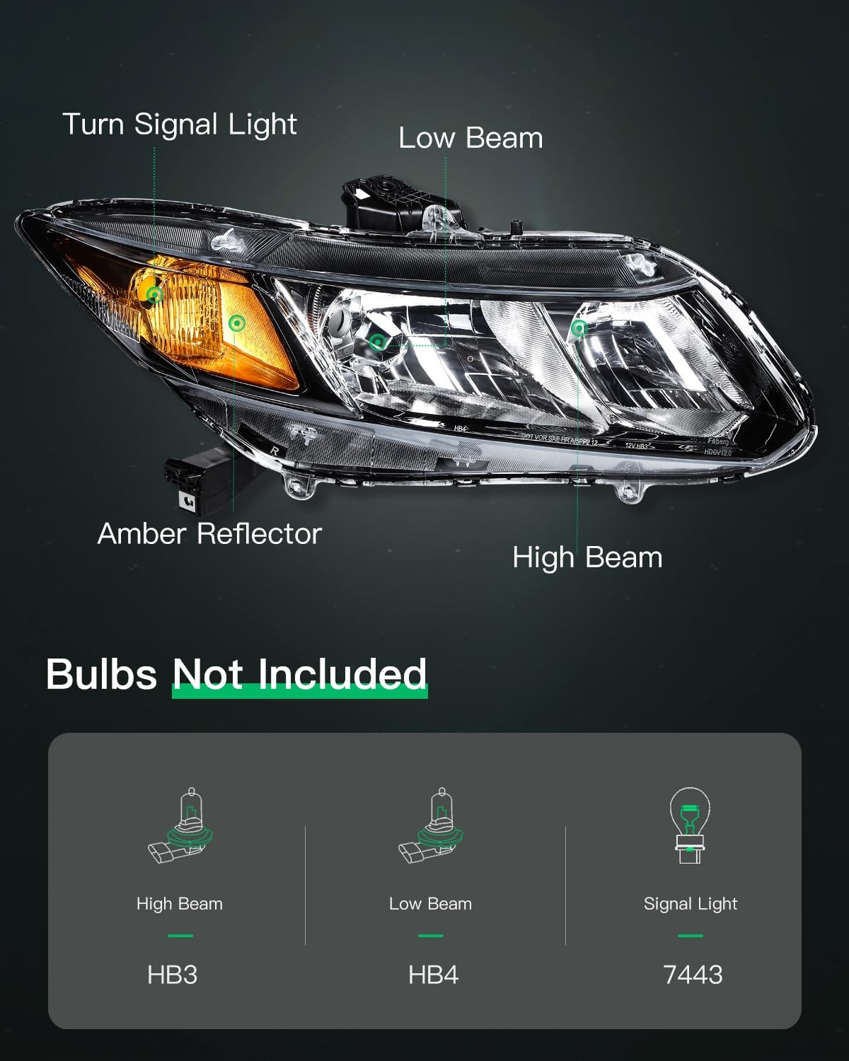 Headlight Assembly Replacement Fit 2012-2015 for Honda Civic Headlamp