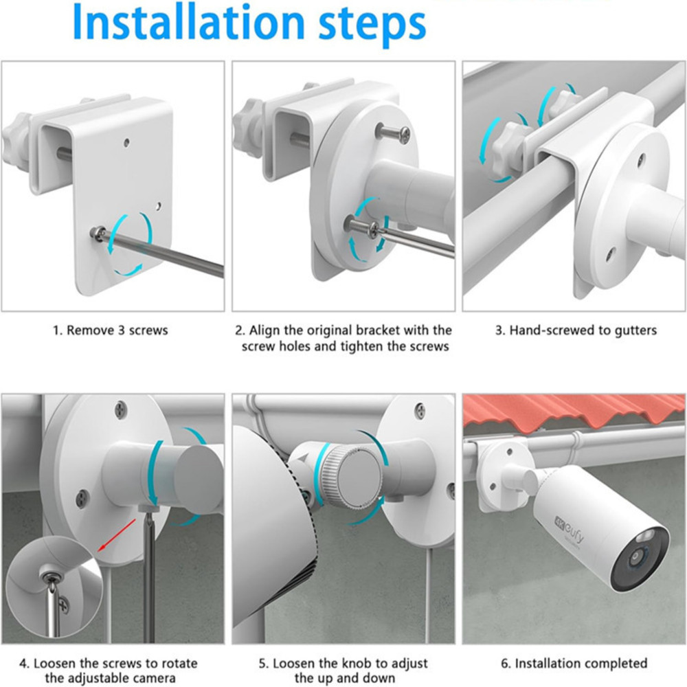 Gutter Mount for Eufy CCTV E330 Aluminium Bracket 360° Adjustable Wall Fitting
