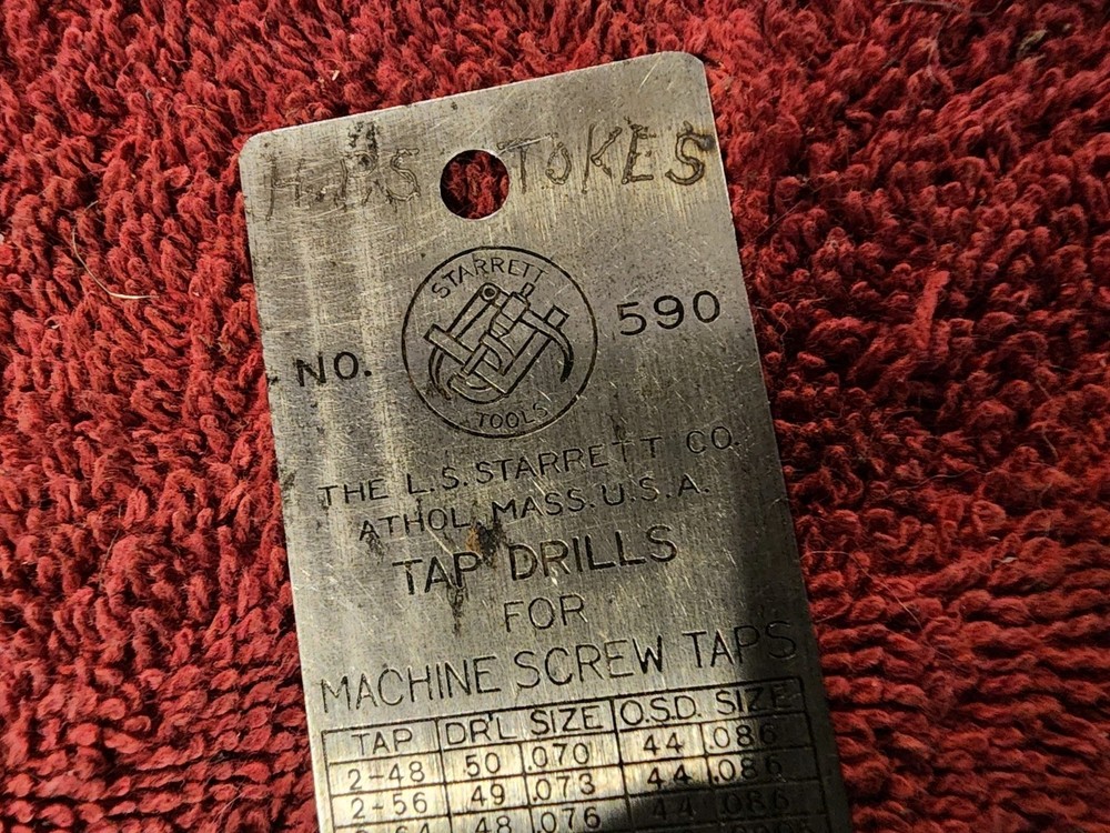 Starrett No.590 Tap Drills For Machine Screw Taps Reference Table
