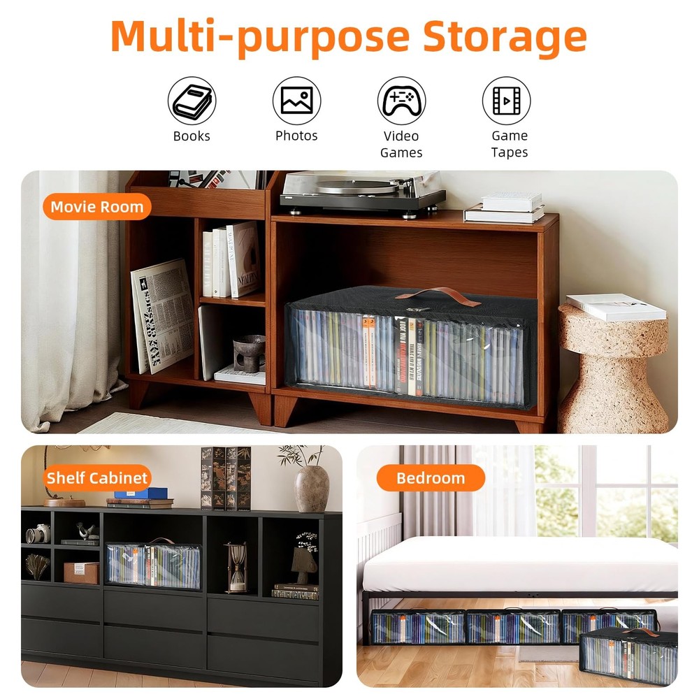 4 Pack CD Storage Box, Stackable CD Case Holder with Front Zippered Clear Win...