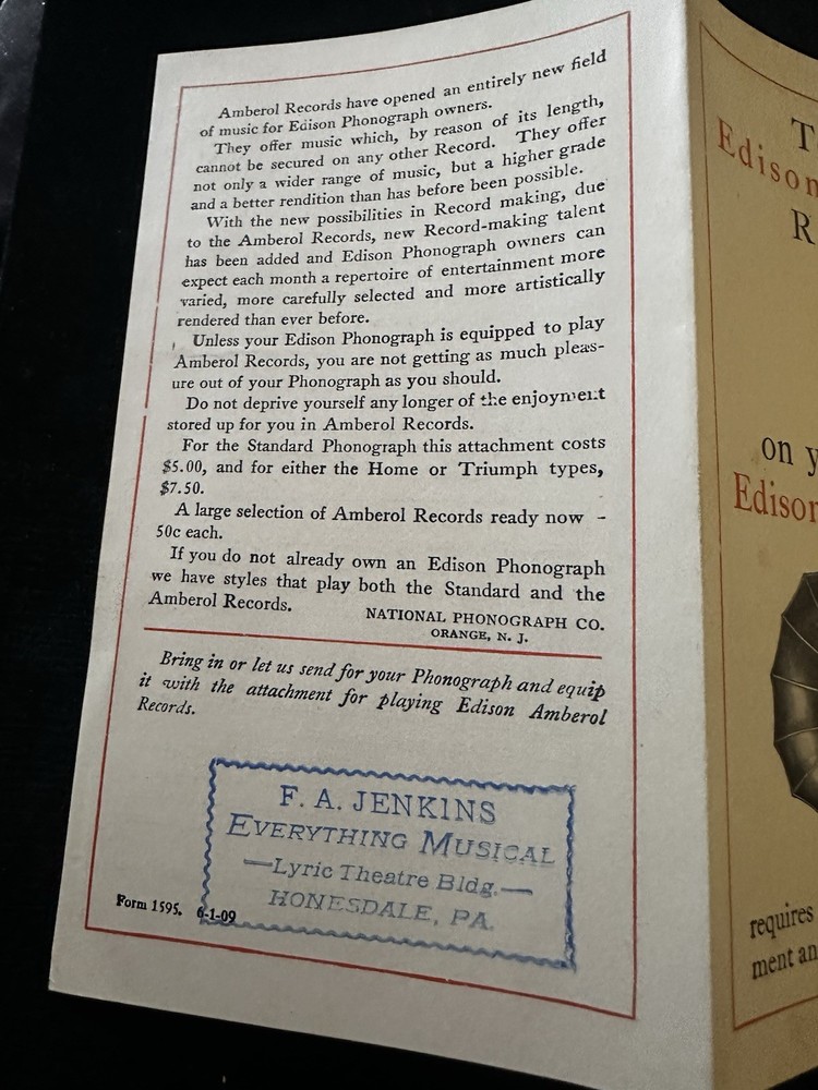 Edison Records Brochure Amberol On Phonograph