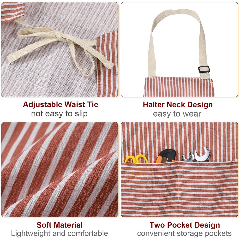2Pack Kitchen Cooking Aprons Adjustable Chef Apron 2 Pockets Red/Grey Stripes