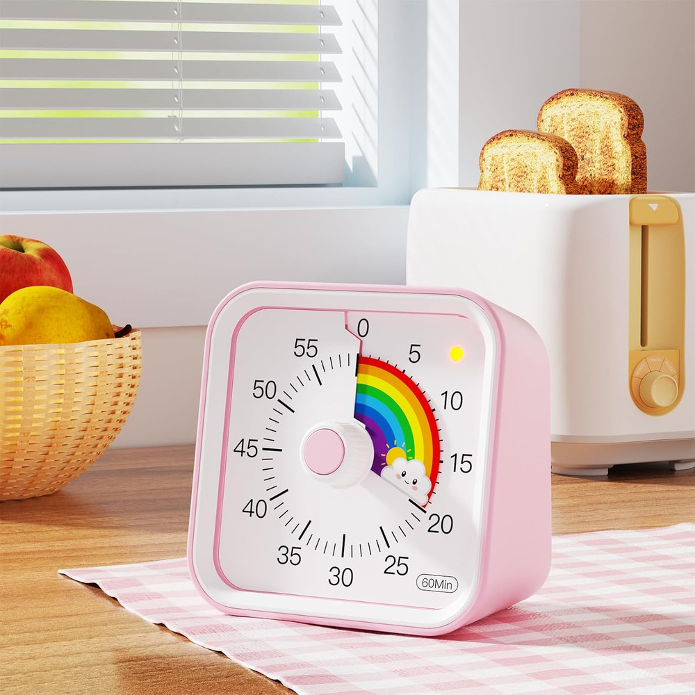 Visual Timer for Kids with Pause Function, Cute Silent Timer with Rainbow for Cl
